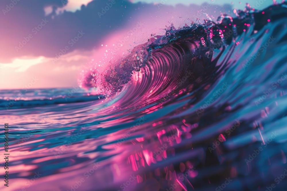 Poster Ocean Wave with Pink and Blue