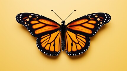 Naklejka premium A vibrant orange Monarch butterfly with black veins,