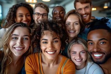 Multicultural Happy Team: Embracing Friendship and Smiles in a Young Group selfie Portrait in office