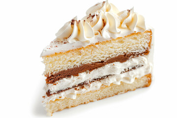 A slice of white cake with a white frosting and a white filling