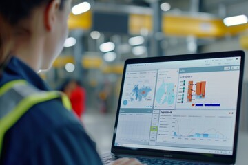 Employee Participating in Virtual Safety Training on Laptop with Detailed Real-Time Graphics