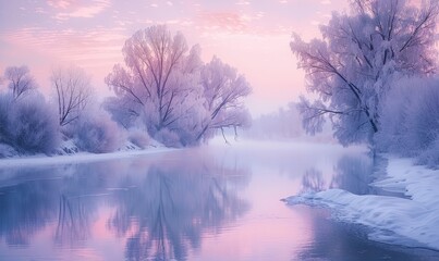 Frozen River Landscape at Dawn
