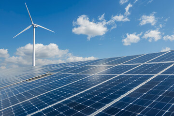 A wind turbine is on top of a solar panel