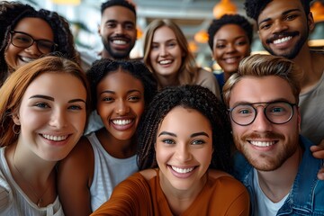 Multicultural Happy Team: Embracing Friendship and Smiles in a Young Group selfie Portrait in office