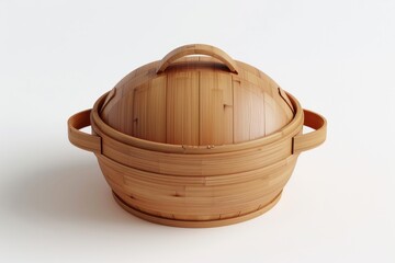 Fototapeta premium Bamboo steamer minimalist, 4k 3d render, isometric on Isolate white background