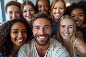 Multicultural Happy Team: Embracing Friendship and Smiles in a Young Group selfie Portrait in office