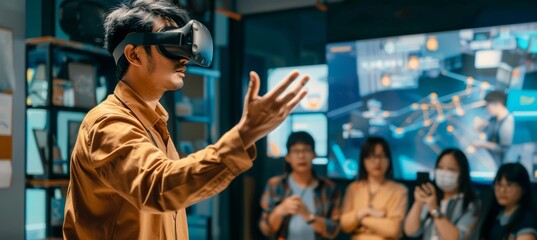 Instructor Leading AR Training Session with Real-Time Support in High-Tech Collaborative Setting