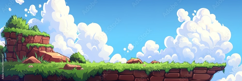 Poster a beautiful sky with clouds and a mountain in the background. the sky is filled with a variety of cl