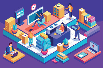 Fototapeta premium Stunning Work-Time Isometric Illustrations on a Blue Background