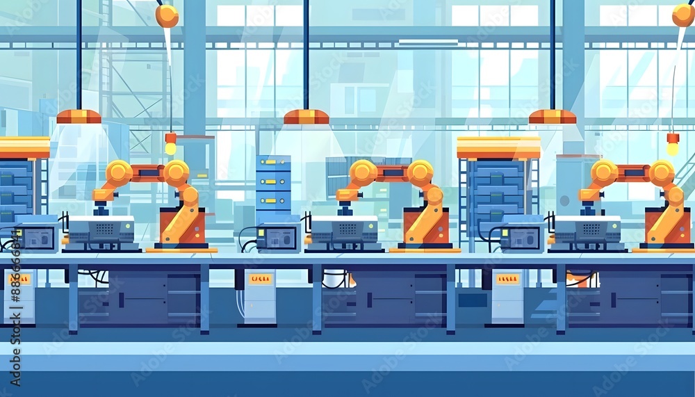 Poster automated production line in modern factory