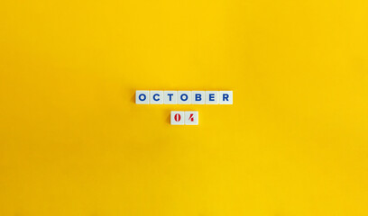 October 4. Text on Block Letter Tiles on Yellow Background. Minimal Aesthetics.