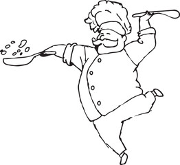 a chef is cooking while doing acrobatics