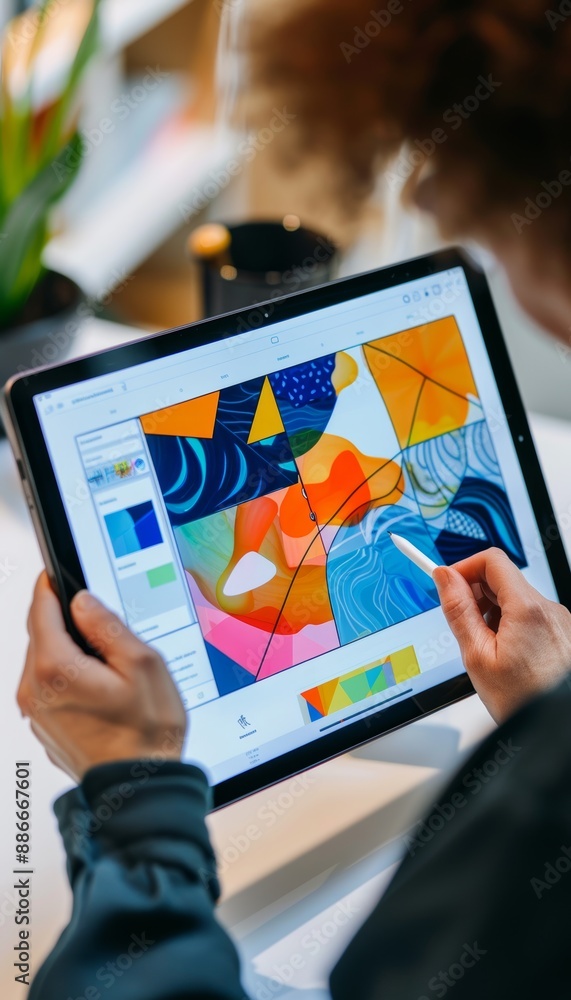 Poster business analytics on digital tablet - interactive data visualization for corporate strategy