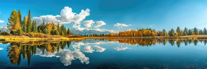 Fototapeta premium Serene Autumn Reflection in a Mountain Lake