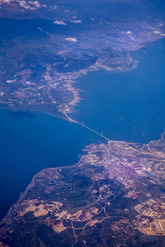 Aerial view of Izmit bay crossing bridge across the Gulf of Izmit, Istanbul, Marmara, Turkey