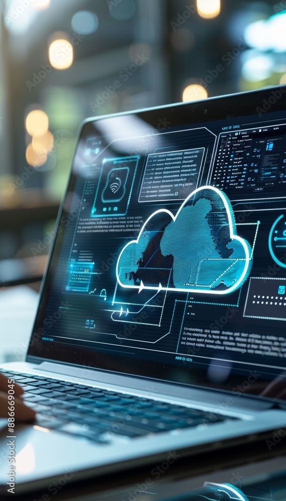 Poster technical skills module on cloud computing displayed on employee's laptop screen