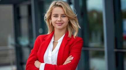 portrait of a business woman in a red jacket