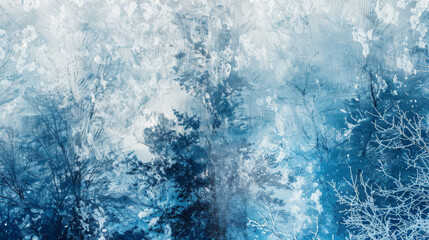 Fototapeta premium A blue and white painting of trees with snow on them
