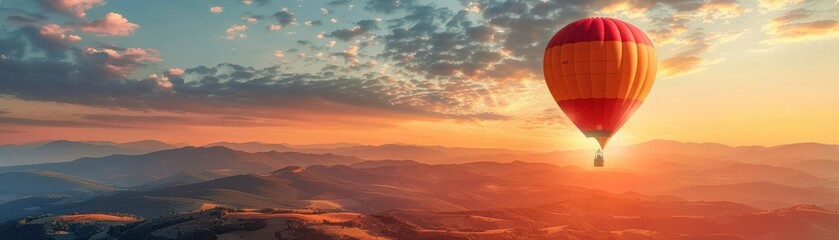 Couple on a hot air balloon ride at sunrise