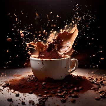 splash of ground coffee powder with freeze isolated on background