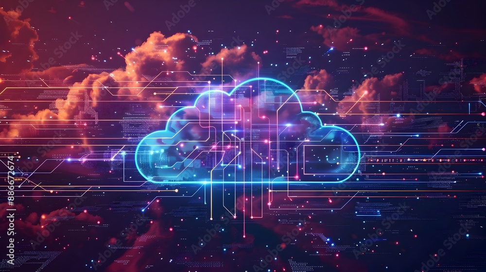 Poster dynamic infographic showcasing cloud computing s transformative potential across industries