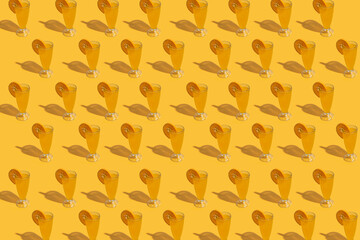 glass of fresh orange juice with fresh orange fruits, semless pattern of fresh orange juice