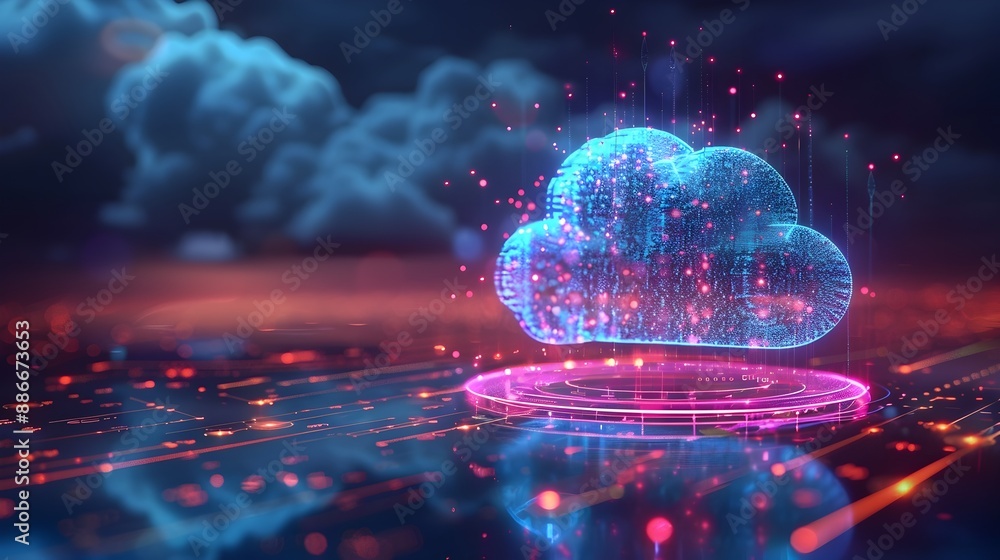Poster vibrant cloud based data backup and recovery system showcasing secure digital storage options