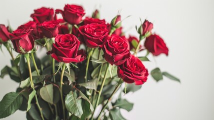 Obraz premium Bouquet of red roses on white background