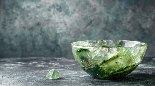 Bowl made of green serpentine and verdite crystal with space for text