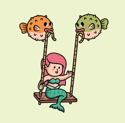 cute mermaid on a swing