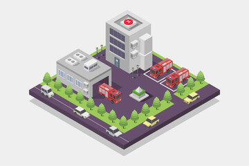 Fire station building isometric
