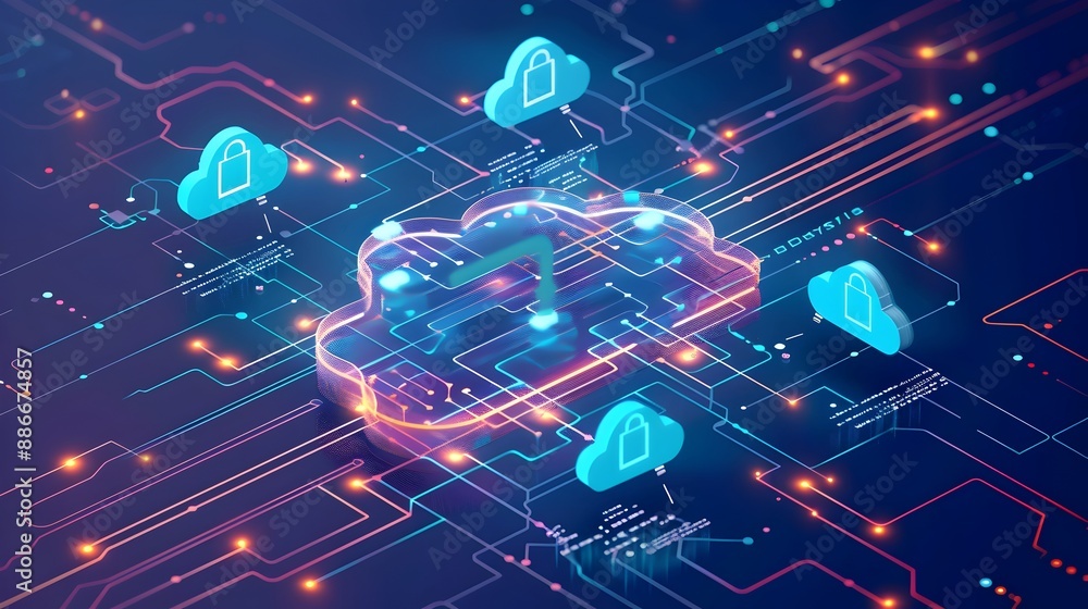 Poster detailed hybrid cloud architecture diagram illustrating public and private cloud for computing solut