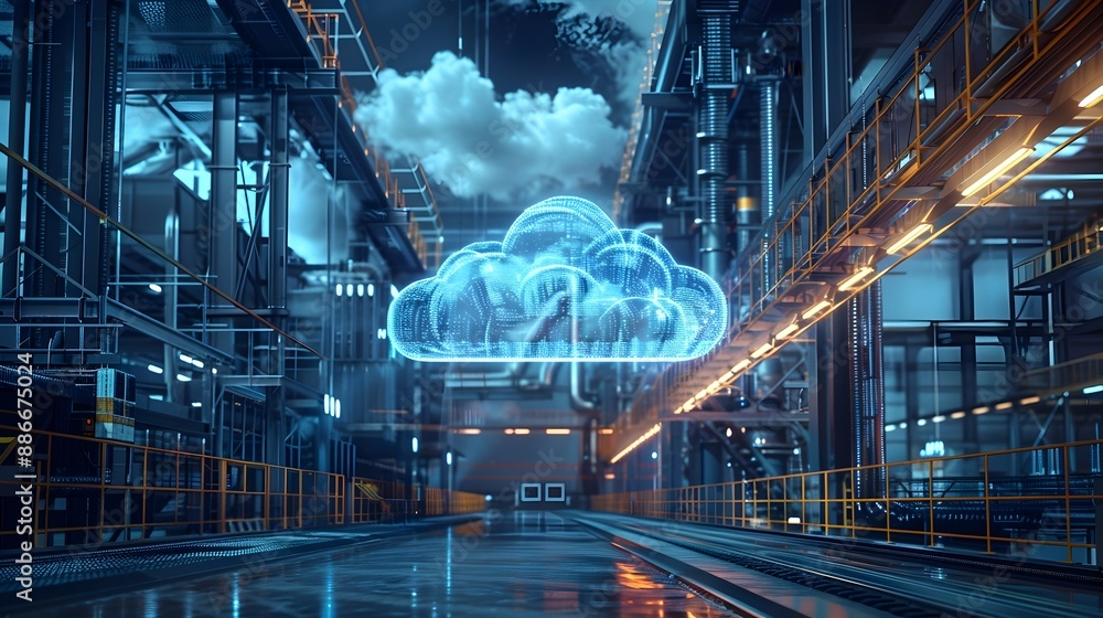 Poster high tech manufacturing facility utilizing cloud computing for real time monitoring and automation