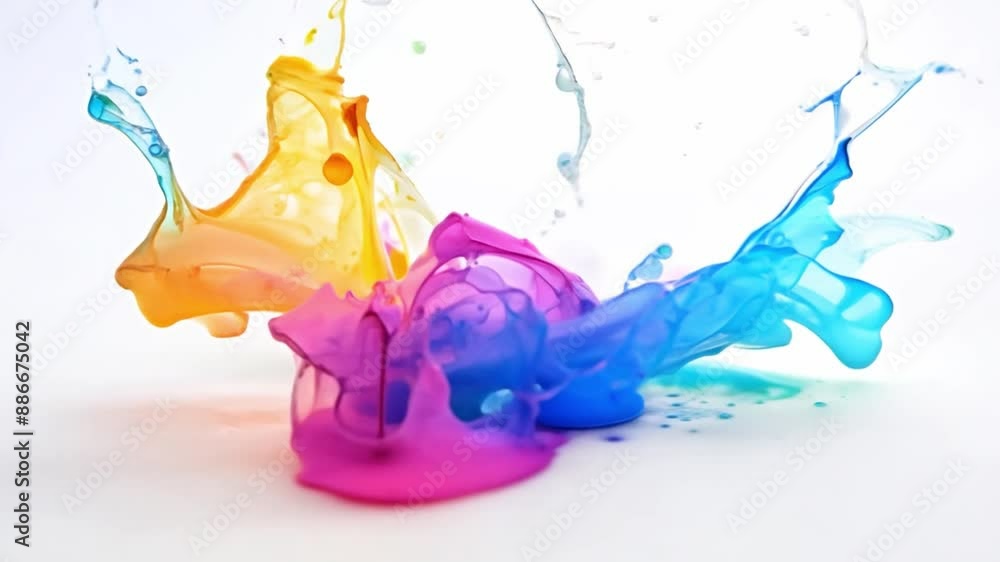Leinwandbilder a close-up of colorful ink drops splashing on a white background, creating abstract shapes and patte