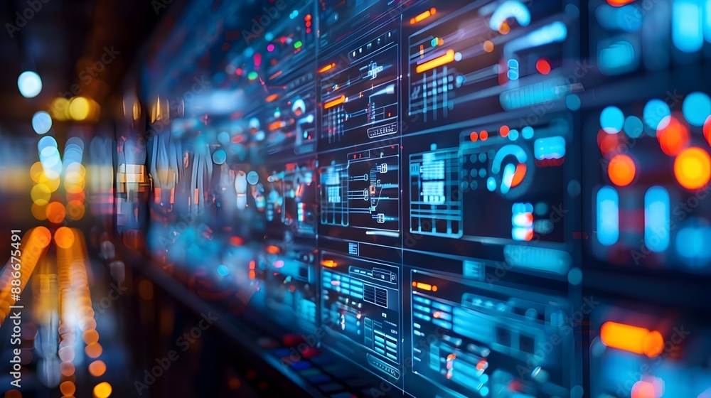 Poster futuristic high tech control center for a smart grid powered by cloud computing