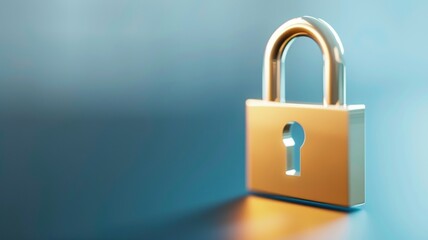 A golden lock with a keyhole on a blue background