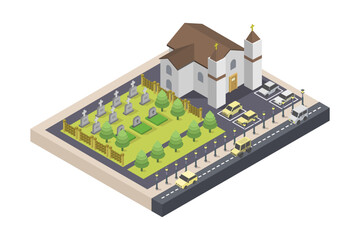 Church with cemetery isometric