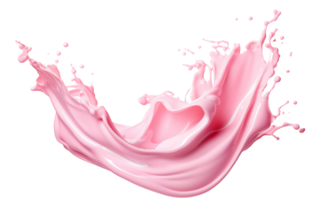 Strawberry yogurt splash or pink milk isolated on transparent background