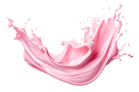 Strawberry yogurt splash or pink milk isolated on transparent background