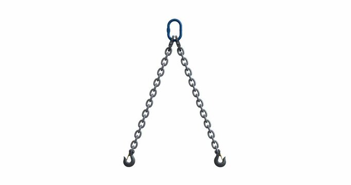 Chain slings; Double Legs, Oblong & Slip Hooks animation; lifting and rigging device