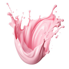 Strawberry yogurt splash or pink milk isolated on transparent background