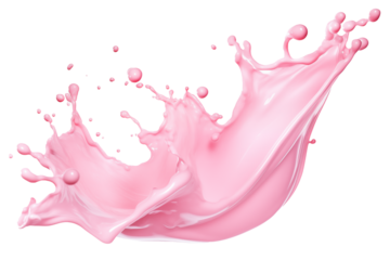 Strawberry yogurt splash or pink milk isolated on transparent background