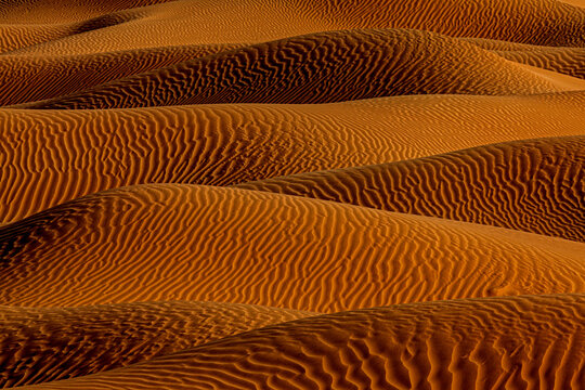 Full frame close-up of ripples on sand dunes in the desert, Saudi Arabia