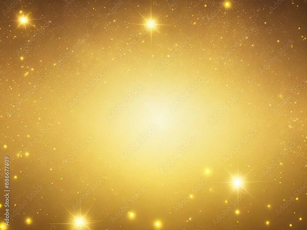 Poster abstract light and yellow particle background with illuminating dots and stars digitally generated.