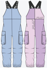 SUMMER  JUMPSUIT PLAYSUIT  WITH UTILITY POCKET AND KNIFE PLEAT KNEE PLACEMENT DETAIL  DESIGNED FOR TEEN GIRLS AND KID GIRLS IN VECTOR FILE
