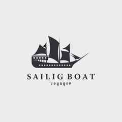 sailing ship with silhouette logo vector illustration design
