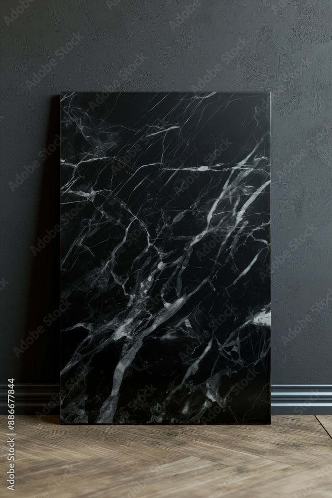 Leinwandbilder black marble floor with rectangular tile on. rough textured tile contrasts smooth surface. dark back