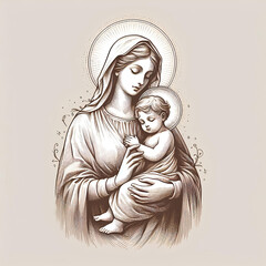 Blessed Virgin Mary mother holding baby
