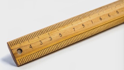 The numbers on the ruler are made of wood. The numbers are legible.