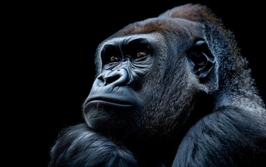 Obraz premium Portrait of a gorilla isolated on black background.